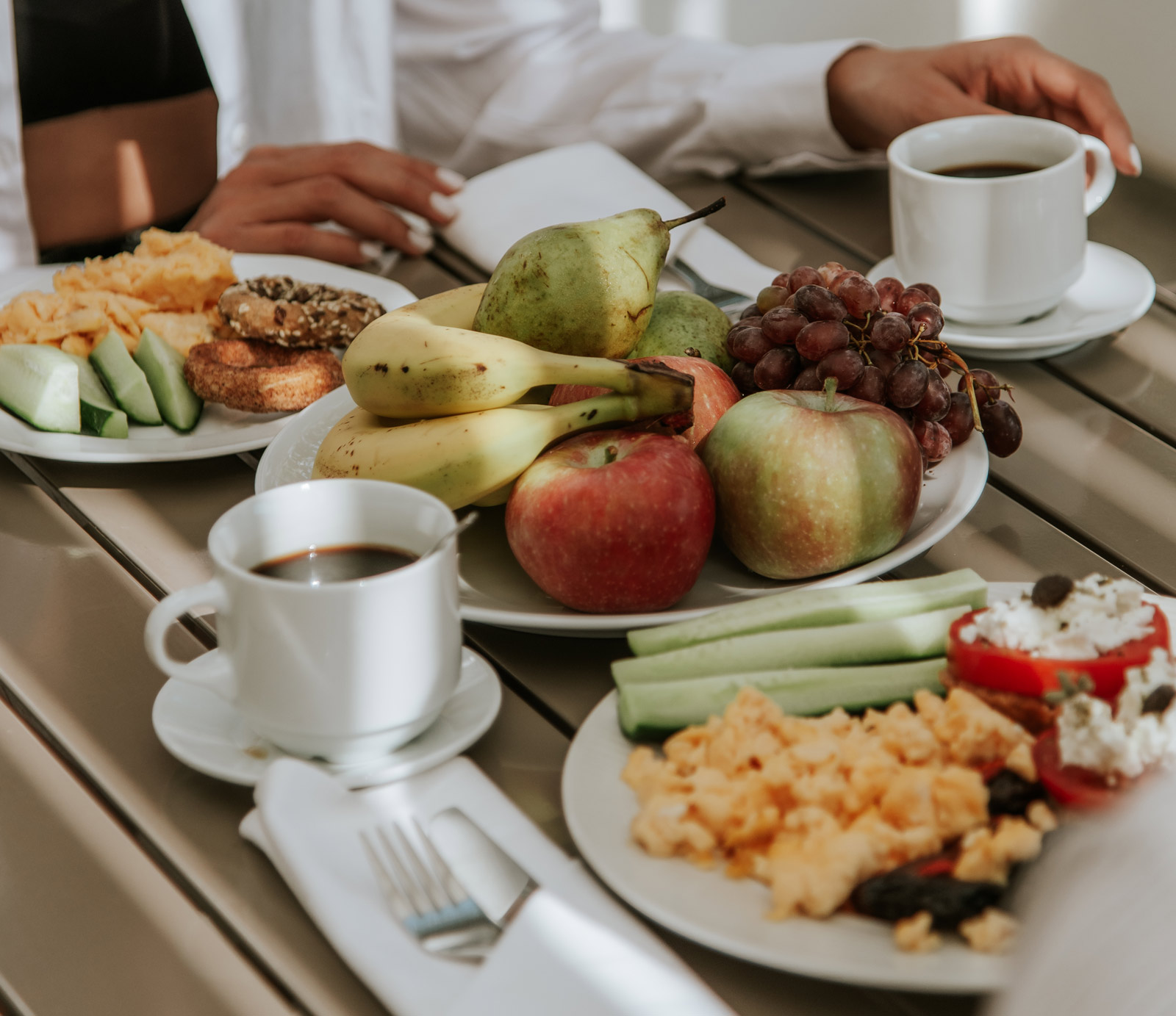 Couple take breakfast at hotel