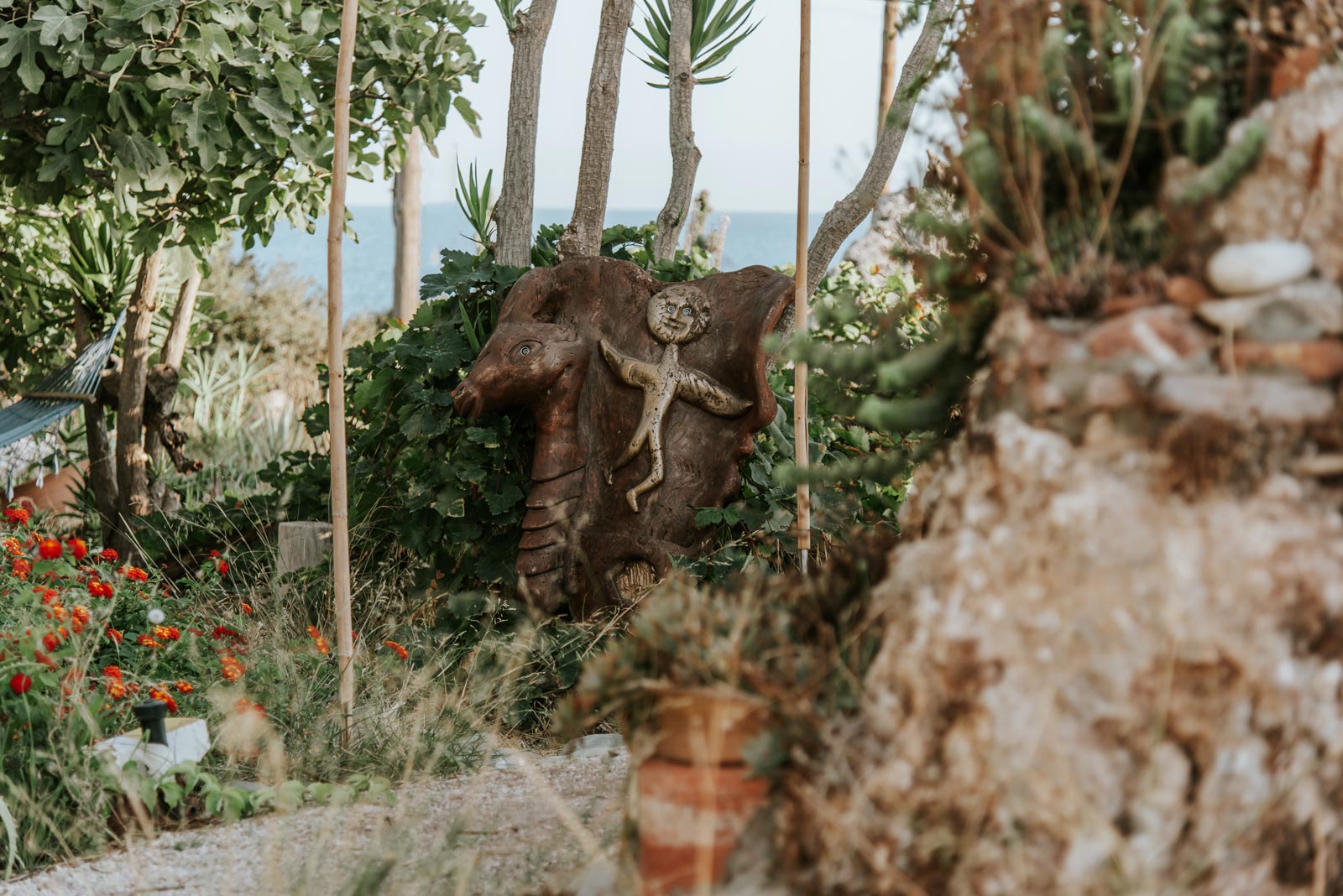 Wooden sculpture at hotel