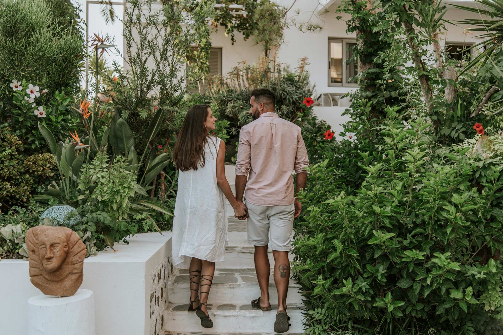 Couple walking at hotel