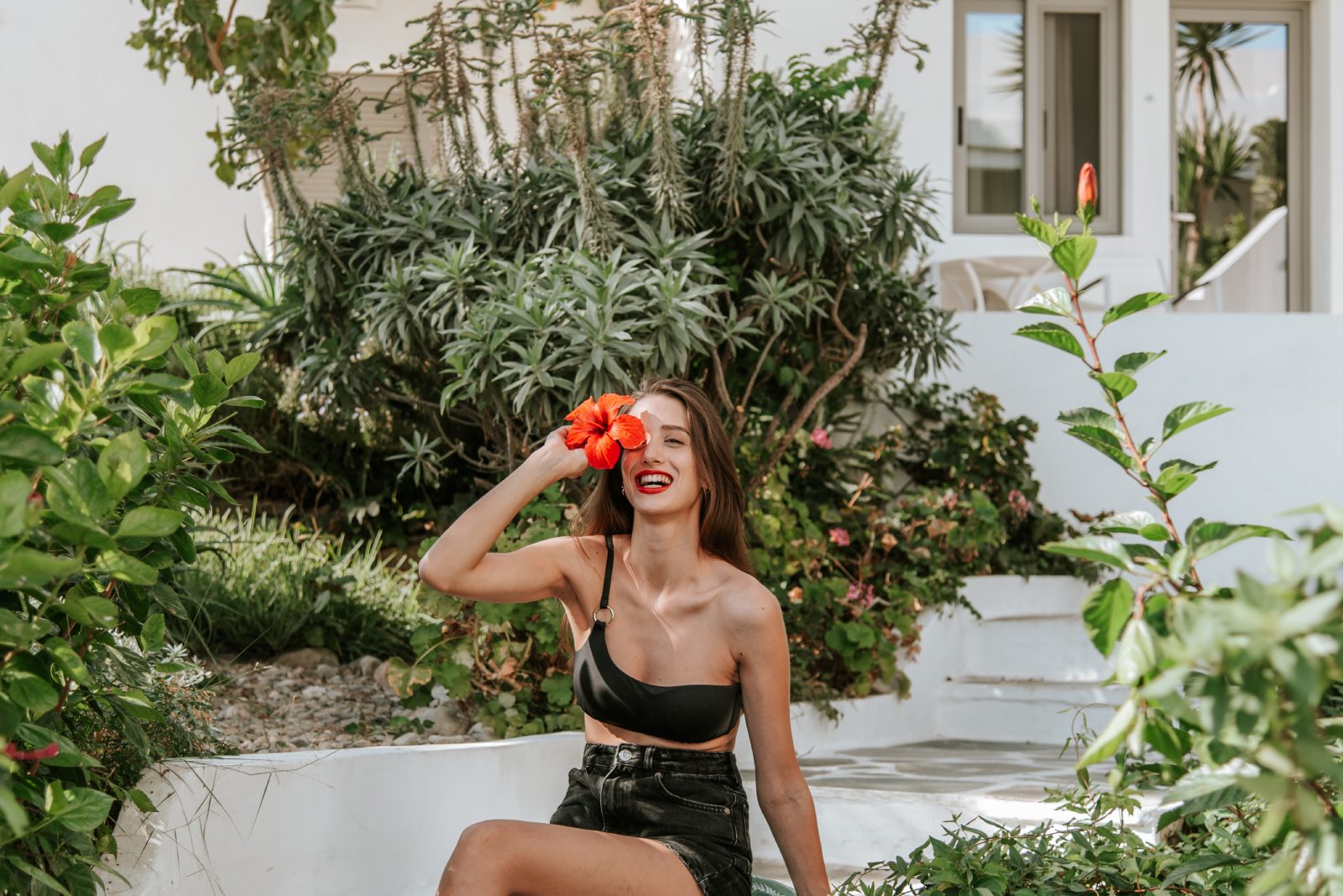 Woman relaxing at hotel